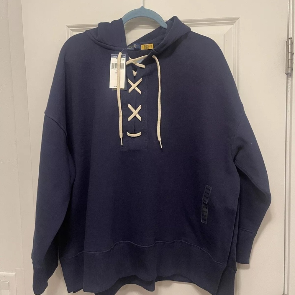 Polo Ralph Lauren Lace-Up Fleece Hoodie Blue Women's Size XS/S